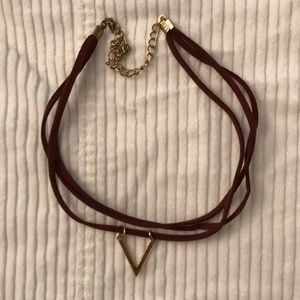 Burgundy and gold suede strand choker necklace